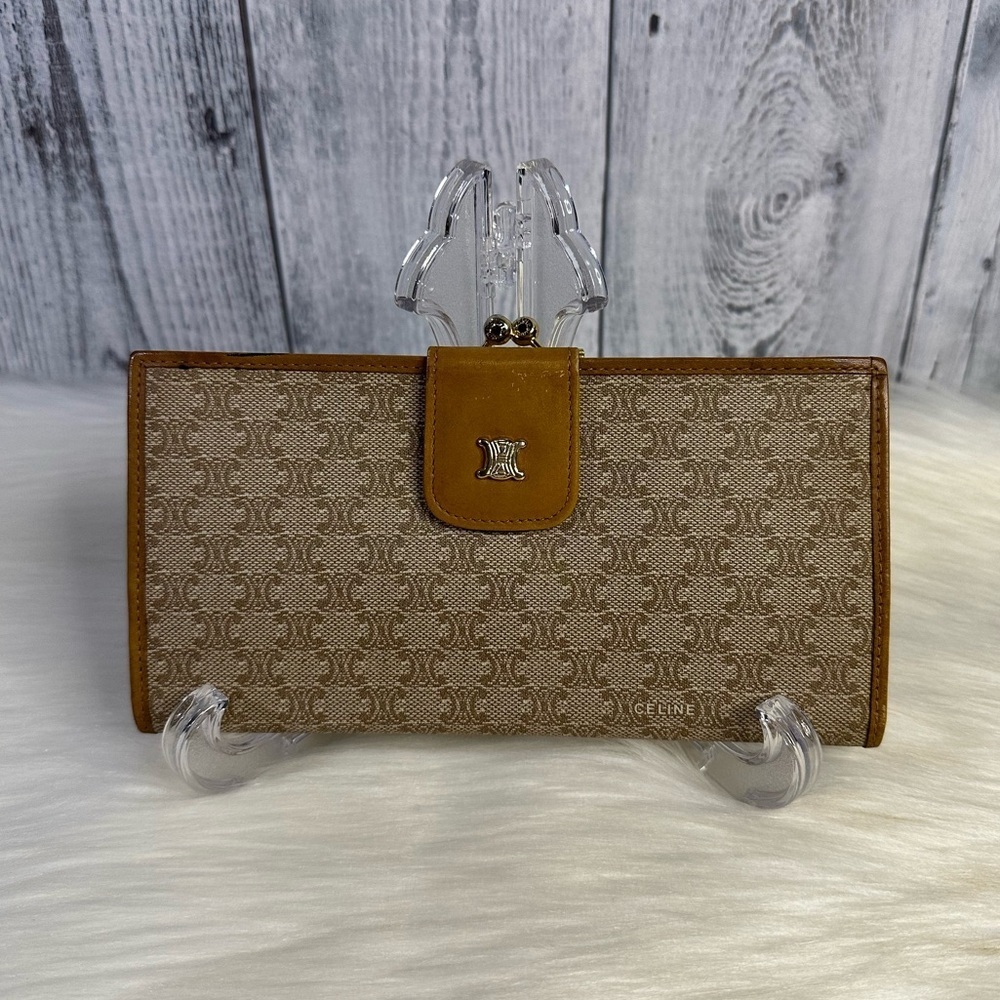CELINE vintage leather kisslock long wallet in brown